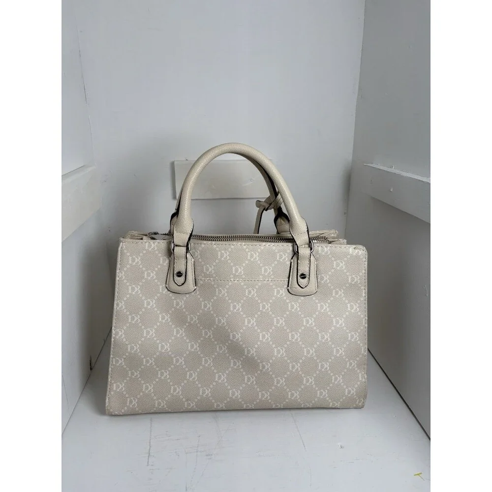 Dana Buchman Ivory Floral Satchel Handbag Purse Faux Leather Medium Spring Style - Picture 3 of 7